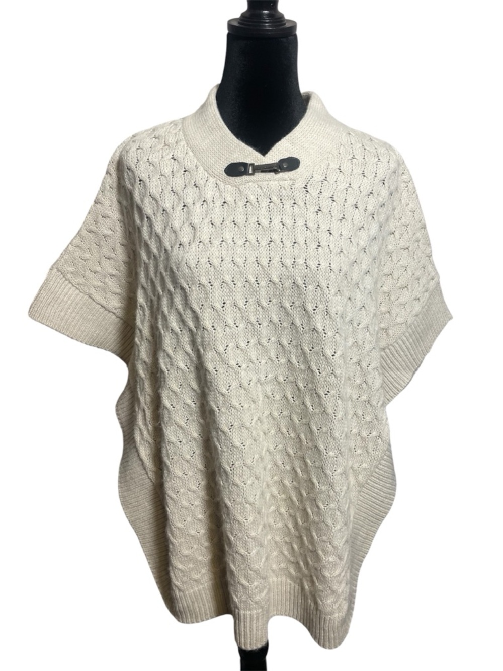 Charlie B Cream Cable Knit Poncho Sweater with Toggle Closure